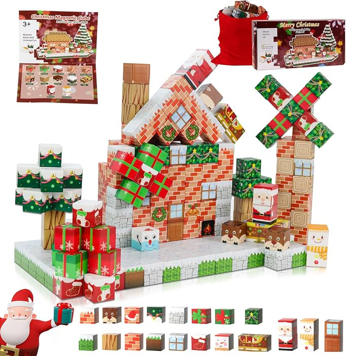 Magnetic Blocks | 100PCS 0.8in Sensory Christmas Magnetic Tiles Building Cubes 2025 Upgraded STEM... | Amazon (US)