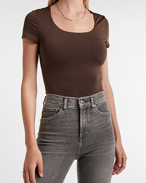 Body Contour Double Layer Scoop Neck Thong Bodysuit | Express