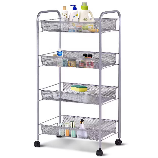 Costway 4 Tier Storage Rack Trolley Cart Home Kitchen Organizer Utility Baskets Silver | Target
