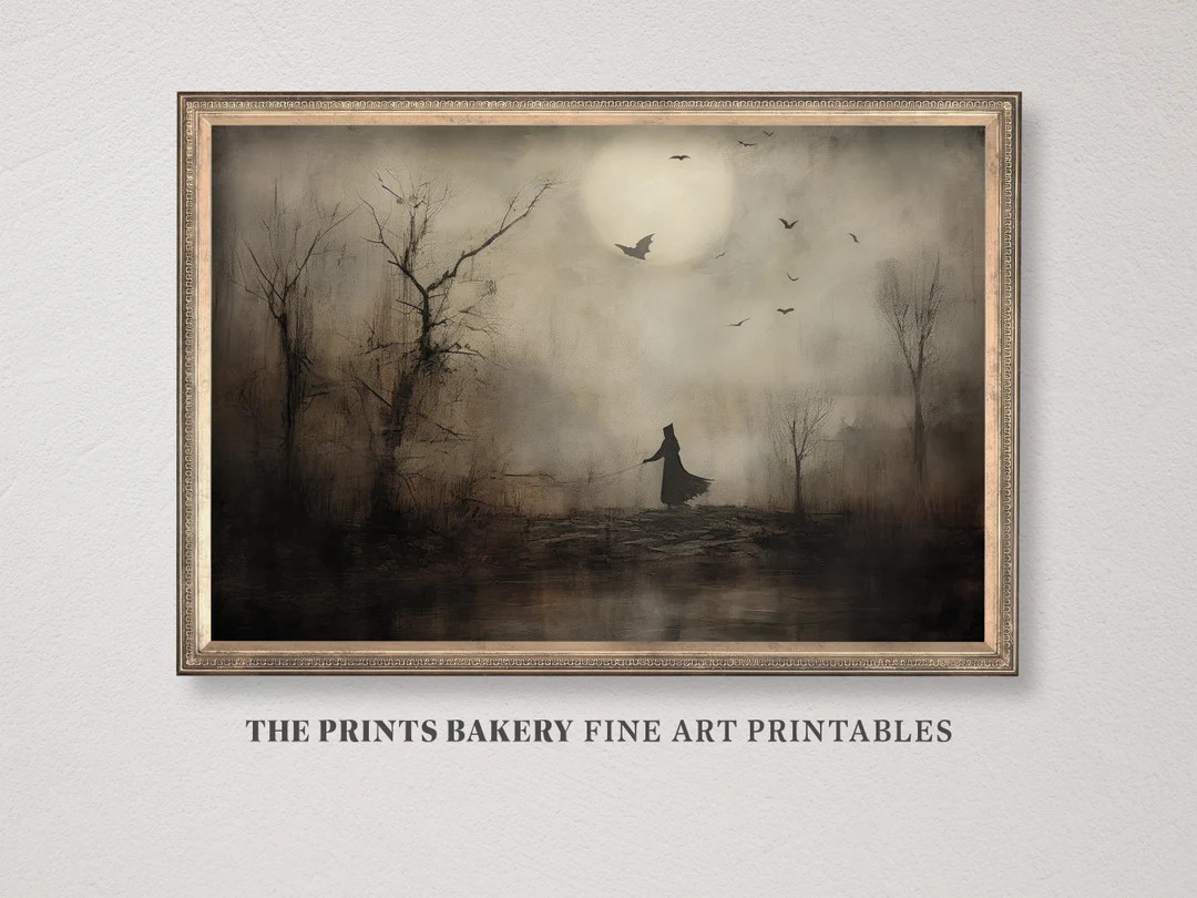 PRINTABLE Halloween Wall Art Moody Witch in Landscape Print - Etsy | Etsy (US)