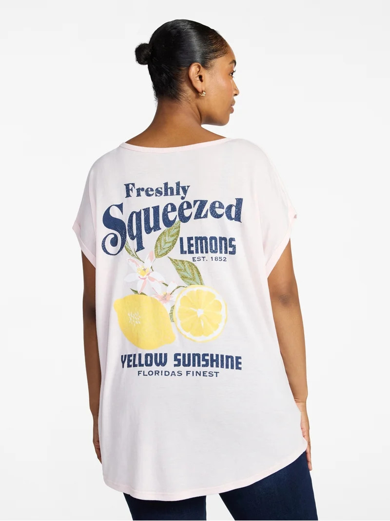 Terra & Sky Women's Plus Lemons Graphic Tee with Short Sleeves, Sizes 0X-5X | Walmart (US)