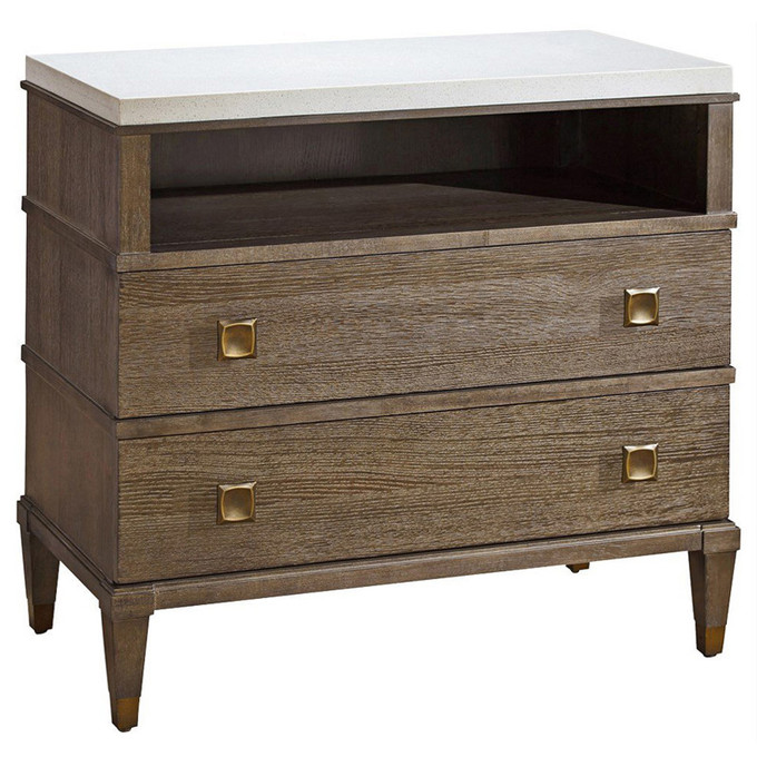 Click for more info about Norman Modern Classic Ivory Stone Top Brown Wood Nightstand