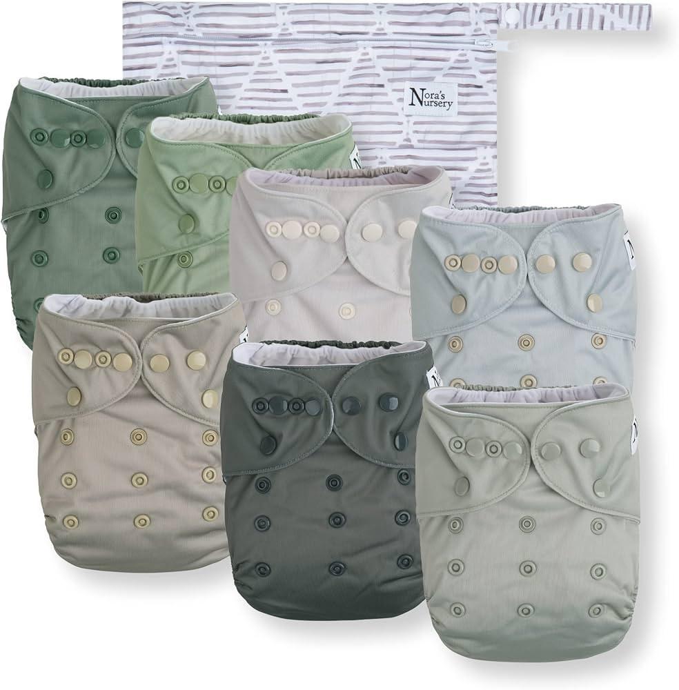 Morning Dew Baby Cloth Pocket Diapers 7 Pack, 7 Bamboo Inserts, 1 Wet Bag by Nora's Nursery | Amazon (US)