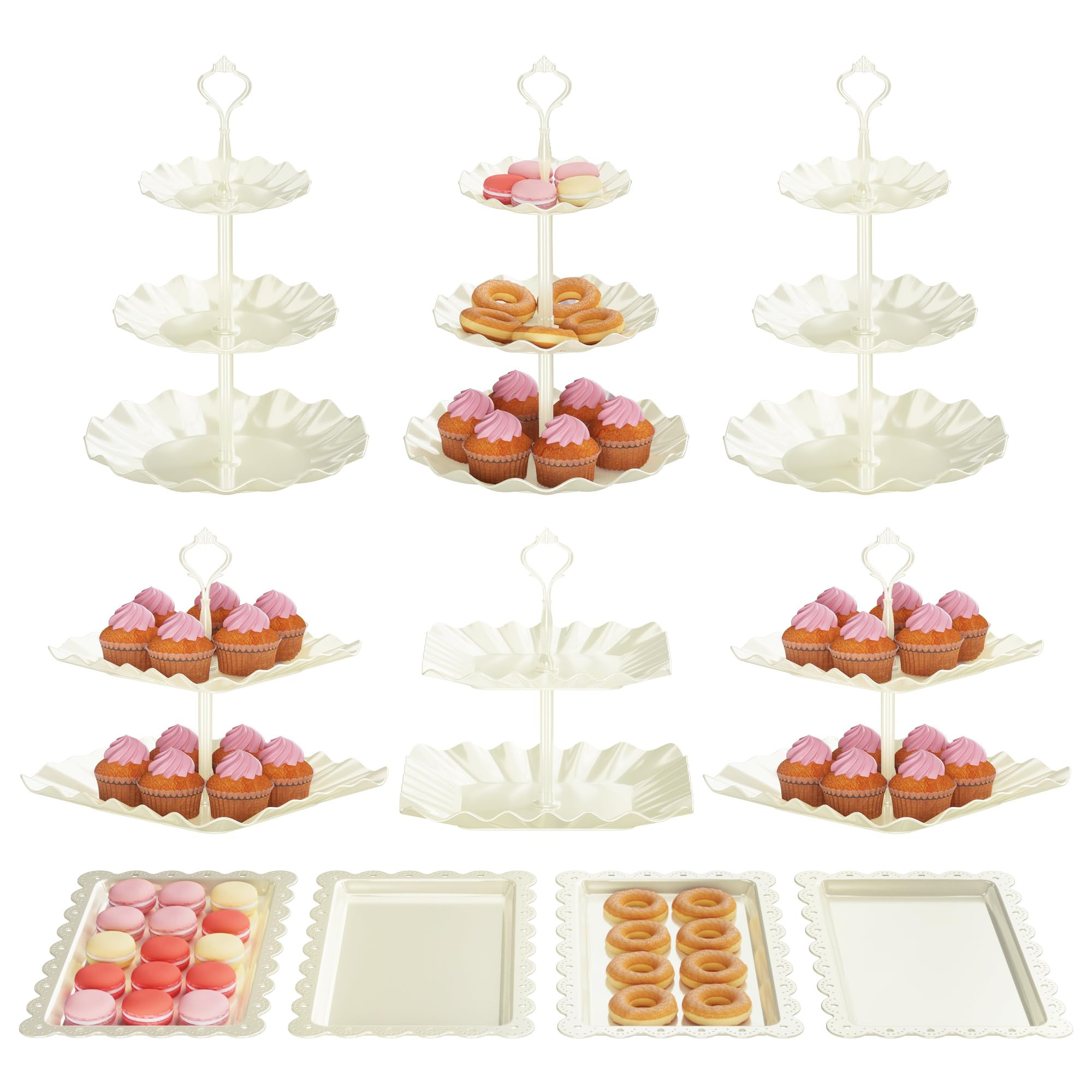 10 Pack Cake Stand Set with 3 x Two-Tier and 3 x Three-Tier Cupcake Stands, Plastic Dessert Table... | Amazon (US)