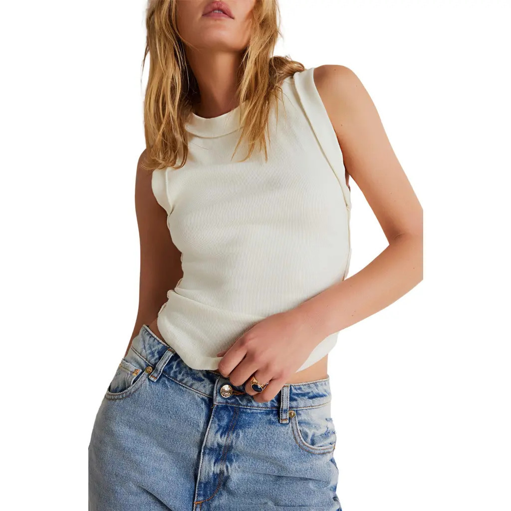 Free People Kate Rib Stretch Cotton Tank in Optic White at Nordstrom, Size X-Small | Nordstrom
