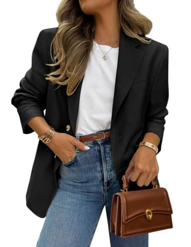 PRETTYGARDEN 2025 Blazers for Women Business Casual Long Sleeve Lapel Open Front Suit Jacket Work Blazer with Pockets (Black,Large) | Amazon (US)