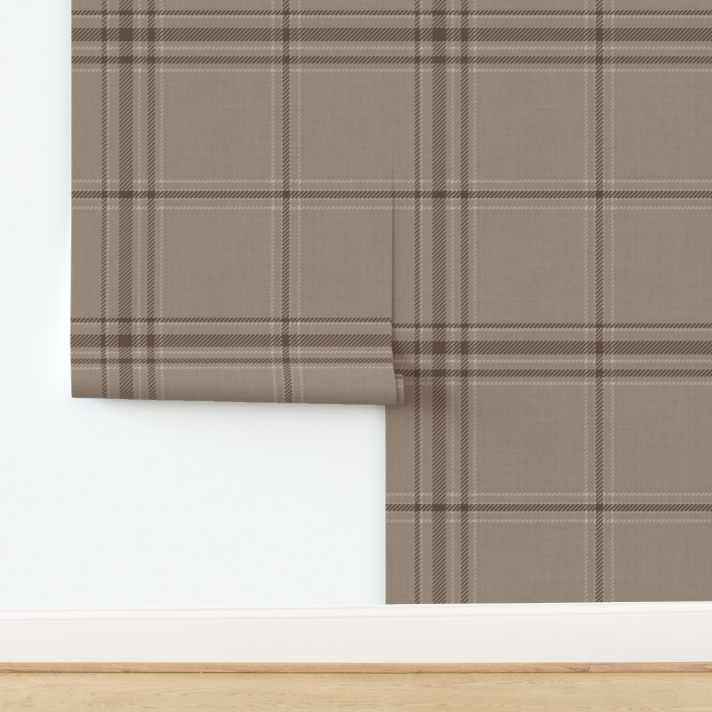 L-traditional gray brown Heritage Plaid on SW balanced beige & dyke brown Wallpaper | Spoonflower | Spoonflower