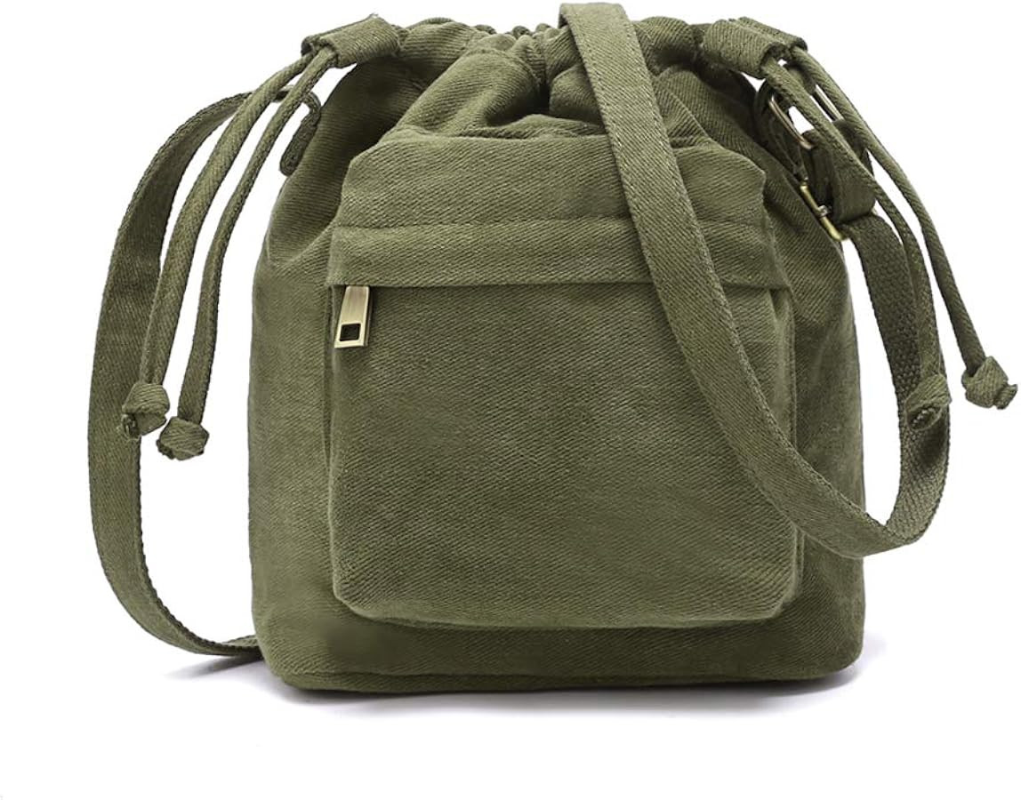 Crossbody Bags for Women Small Canvas Drawstring Bucket Purse Cute Little Boho Bag | Amazon (US)