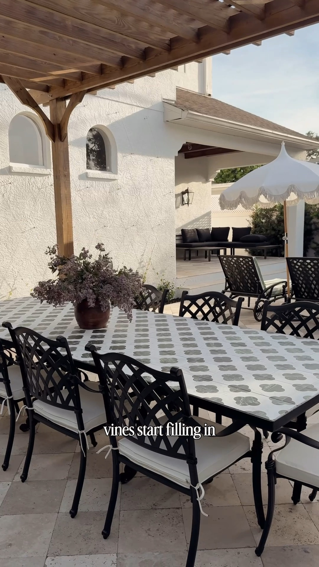 #ad One step closer to my Mediterranean dream backyard ☀️ 

Love the way the dining area came together with this Spanish-style tile and metal lattice chairs from @wayfair! #WayfairPartner #wayfair

#LTKHome