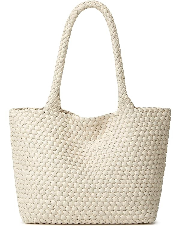 Woven Tote Bag Womens Purse: Vegan Leather Shoulder Handbags - Fashion Summer Beach Tote Bags - L... | Amazon (US)