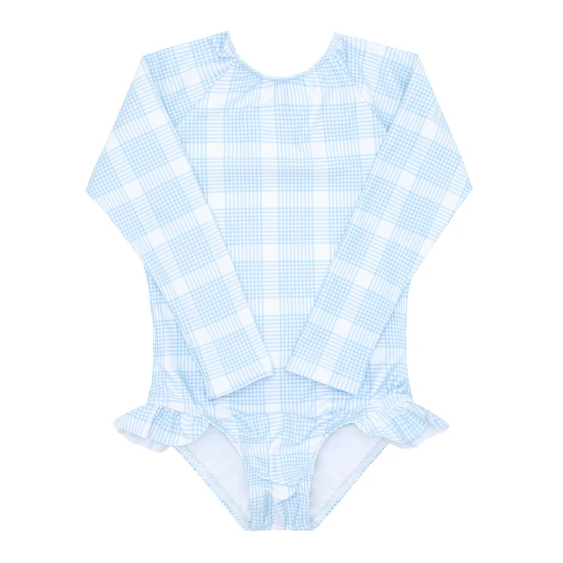 girls sunwashed plaid rashguard one piece | minnow
