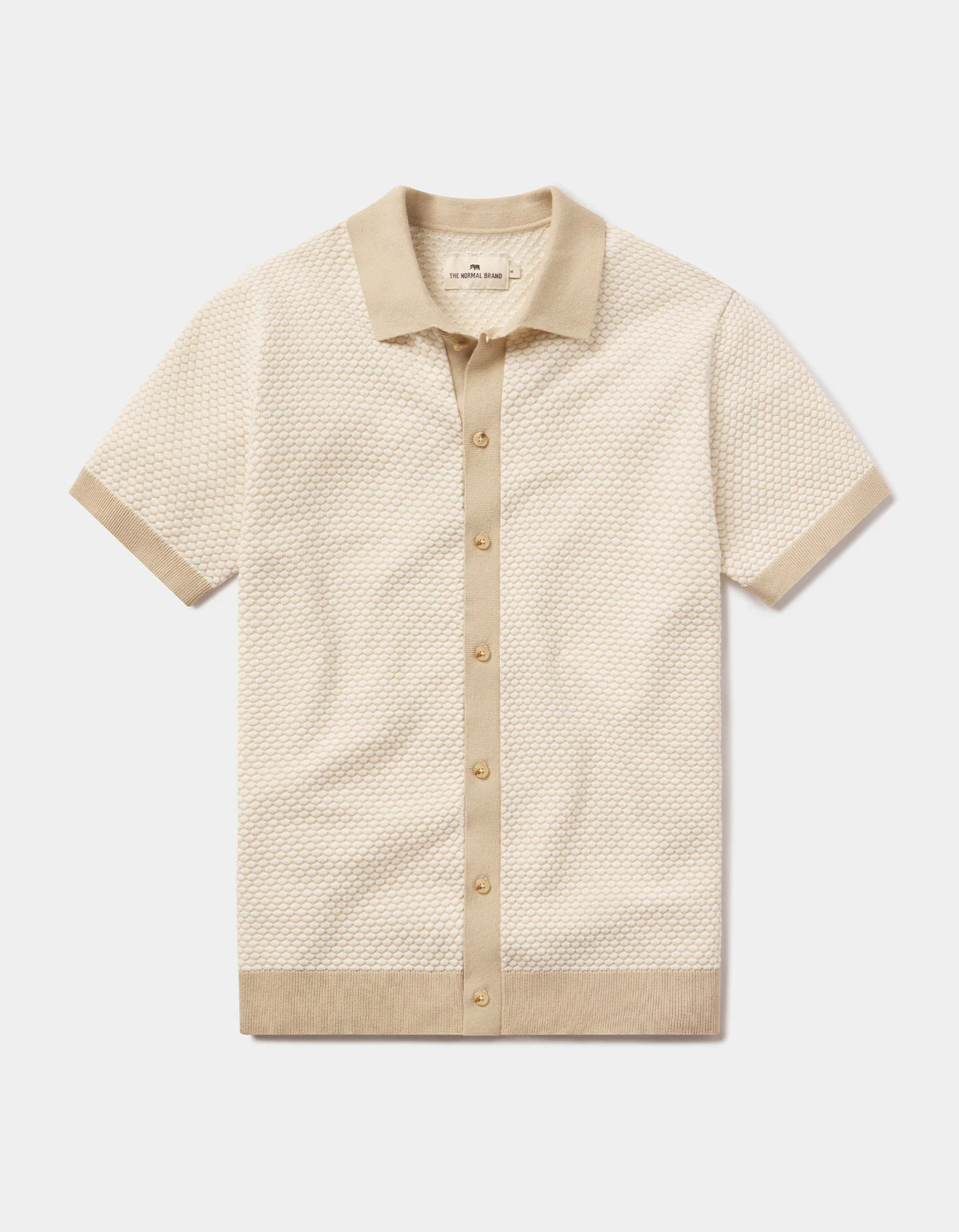 Robles Knit Jacquard Button Up in Ivory/Khaki | The Normal Brand