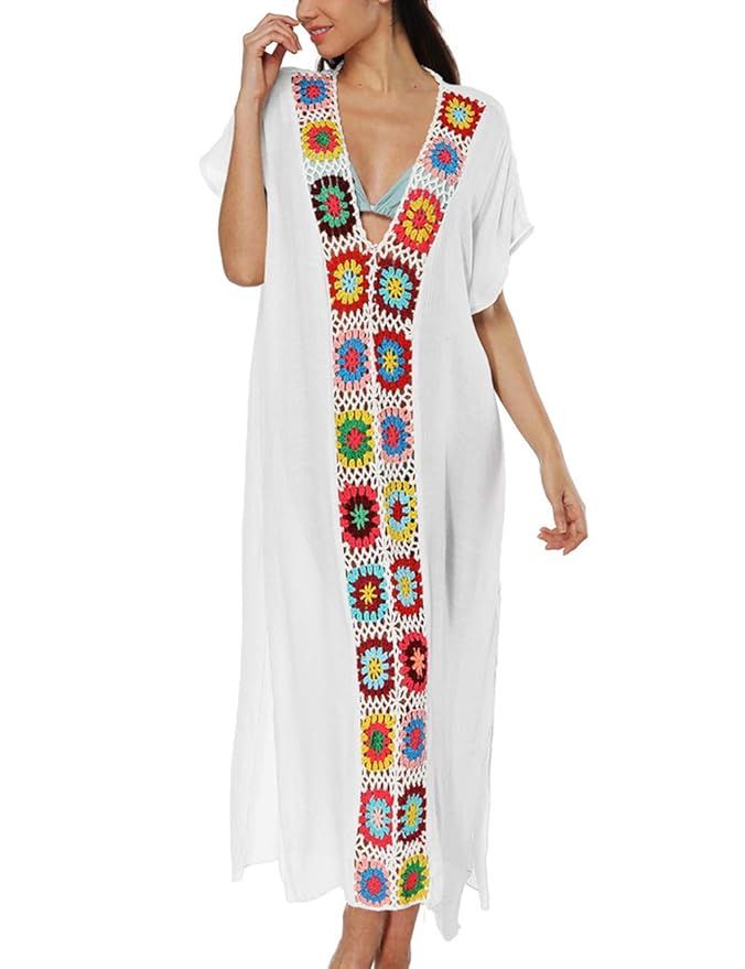 Bsubseach Women Bathing Suits Cover Up Ethnic Print Kaftan Beach Maxi Dress | Amazon (US)