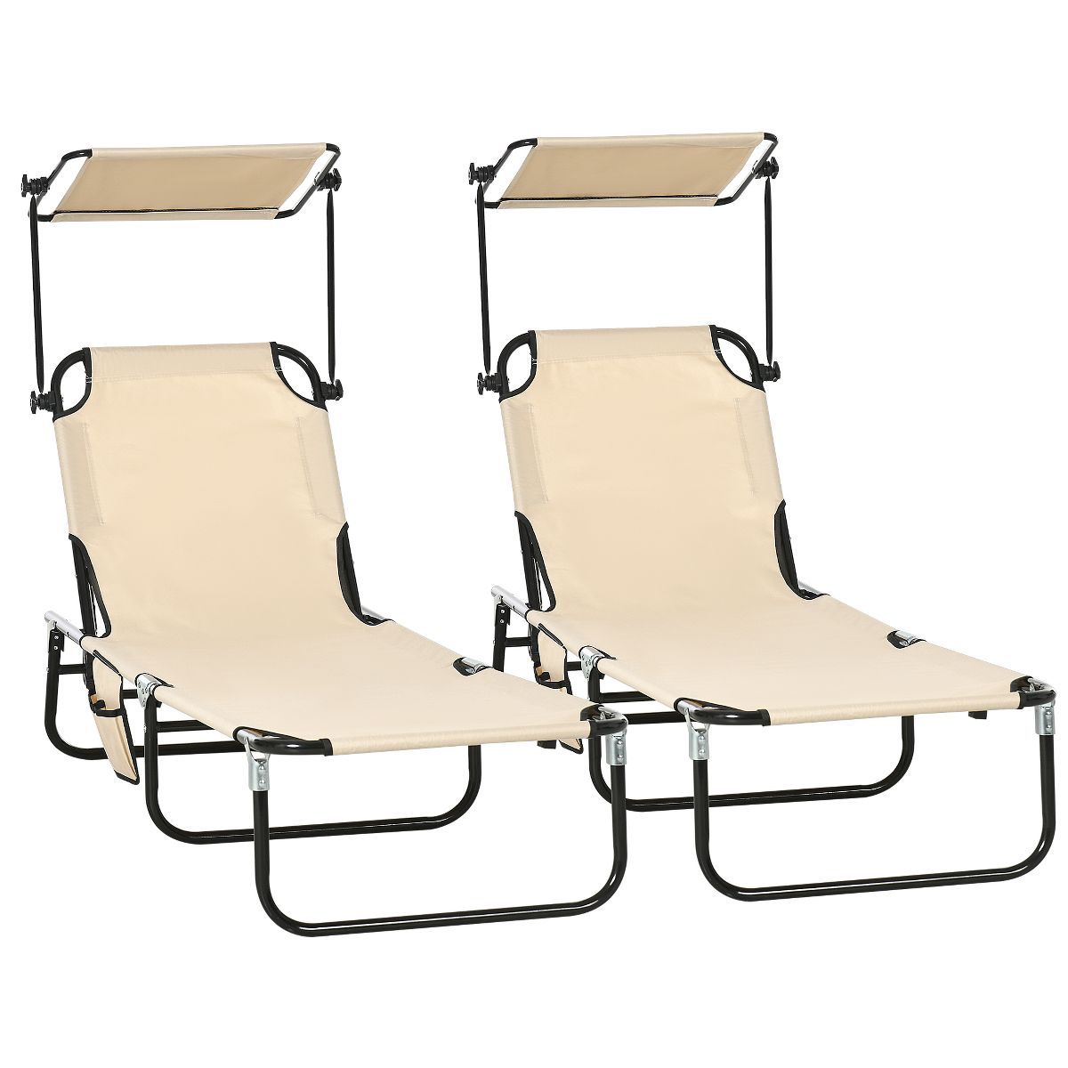 Outsunny Folding Chaise Lounge Pool Chairs, Set of 2 Outdoor Sun Tanning Chairs with Sunshade, Fi... | Target