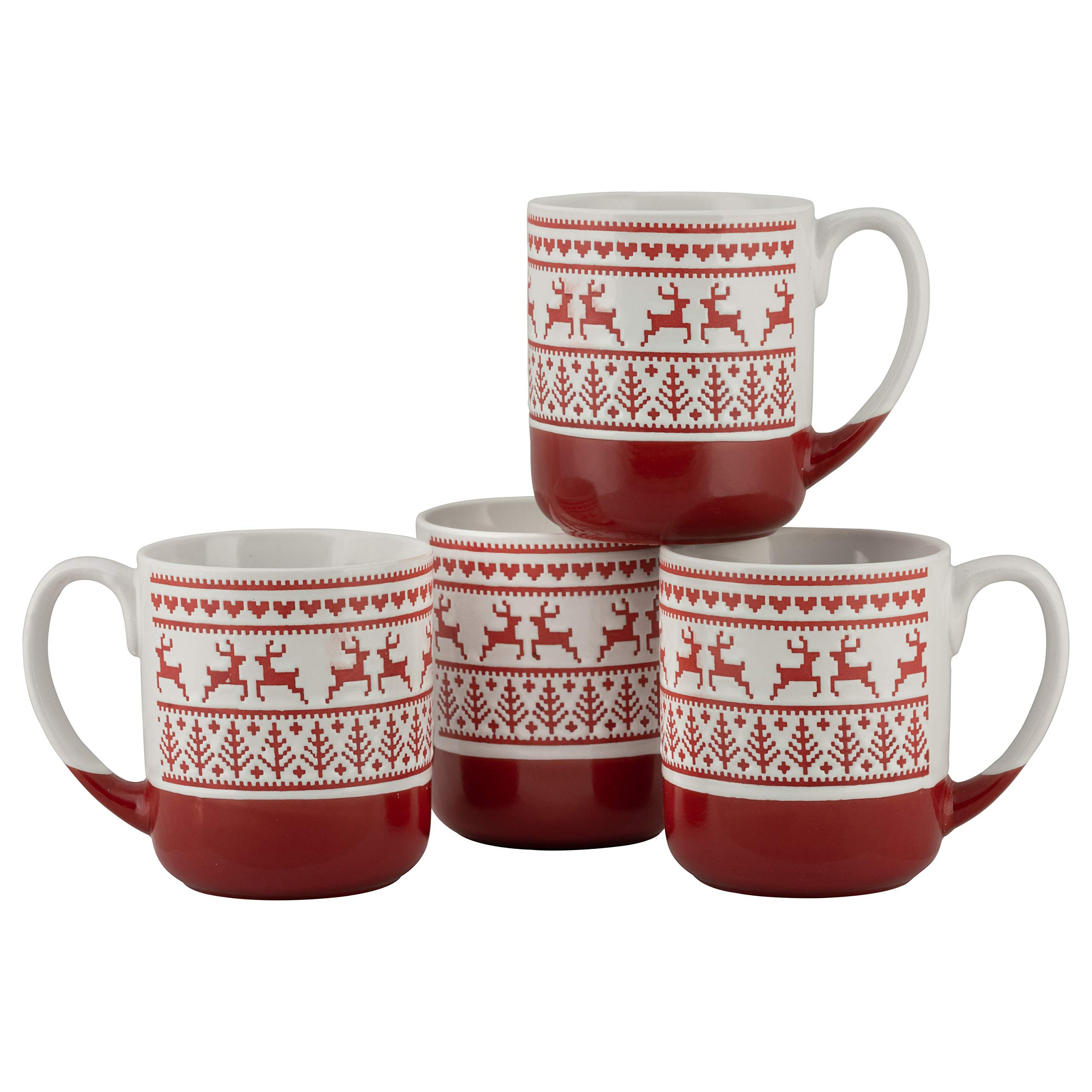 10 Strawberry Street Embossed Reindeer Ceramic Mug, Set of 4 (Red), S4MUG-XMAS | Amazon (US)