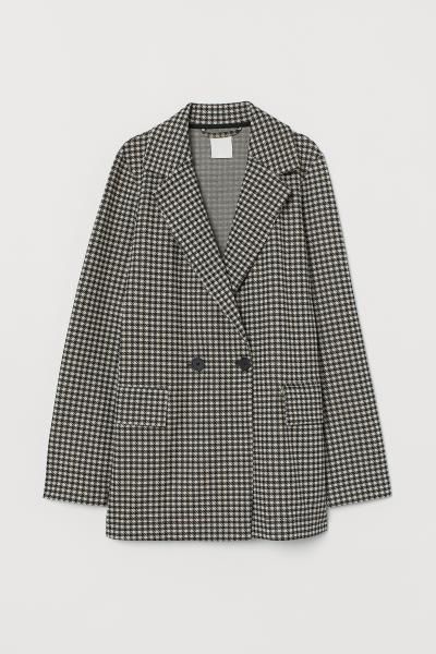 Gently fitted, double-breasted jacket in thick, patterned jersey. Narrow notched lapels and front... | H&M (US + CA)