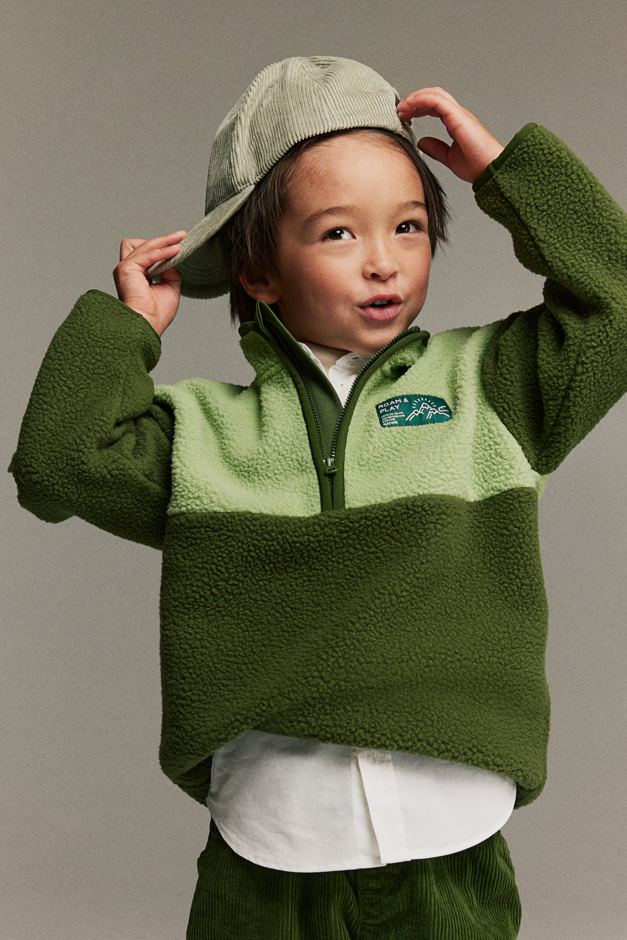 Half-zip Fleece Shirt - Long sleeve - Long - Light green/color-block - Kids | H&M US | H&M (US + CA)