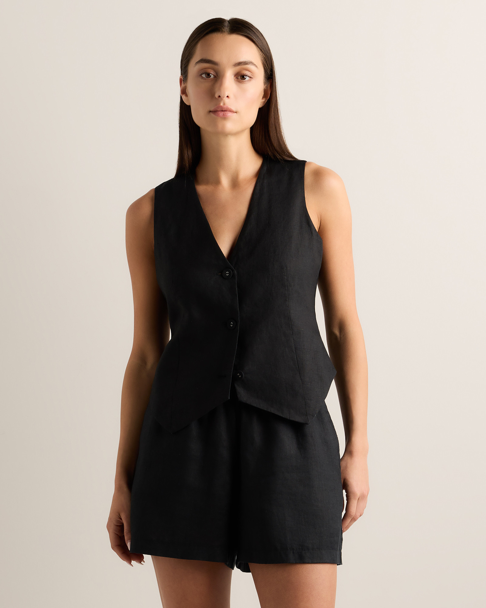 Quince | Women's 100% European Linen Vest in Black, Size Small | Quince