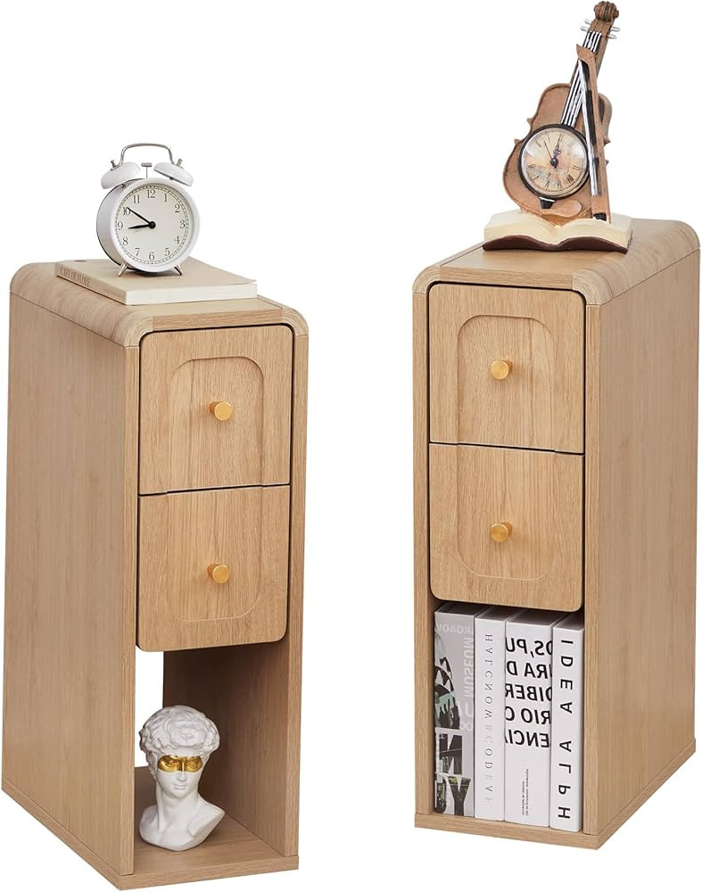 Small Nightstand Set of 2, Wooden Narrow Nightstands with 2 Drawers, Vintage Side End Table for S... | Amazon (US)