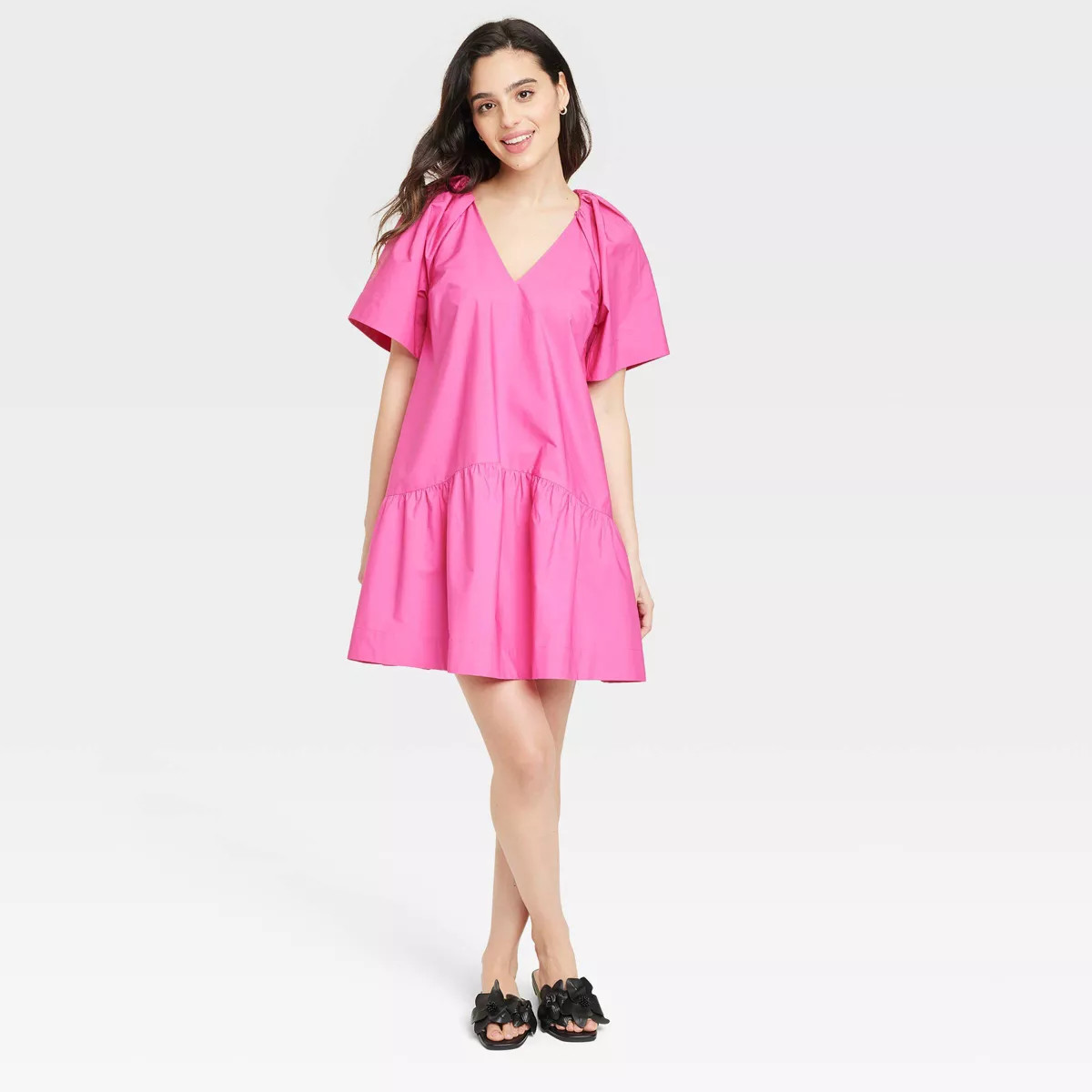 Women's Flutter Short Sleeve Mini Poplin Dress - A New Day™ | Target