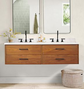 Geneva 60" Wall Mount Walnut Double Vanity | Rejuvenation