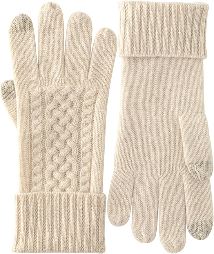Luxurious Women's 100% Cashmere Gloves Touchscreen with Long Ribbed Cuffs for Winter Keep Warm | Amazon (US)