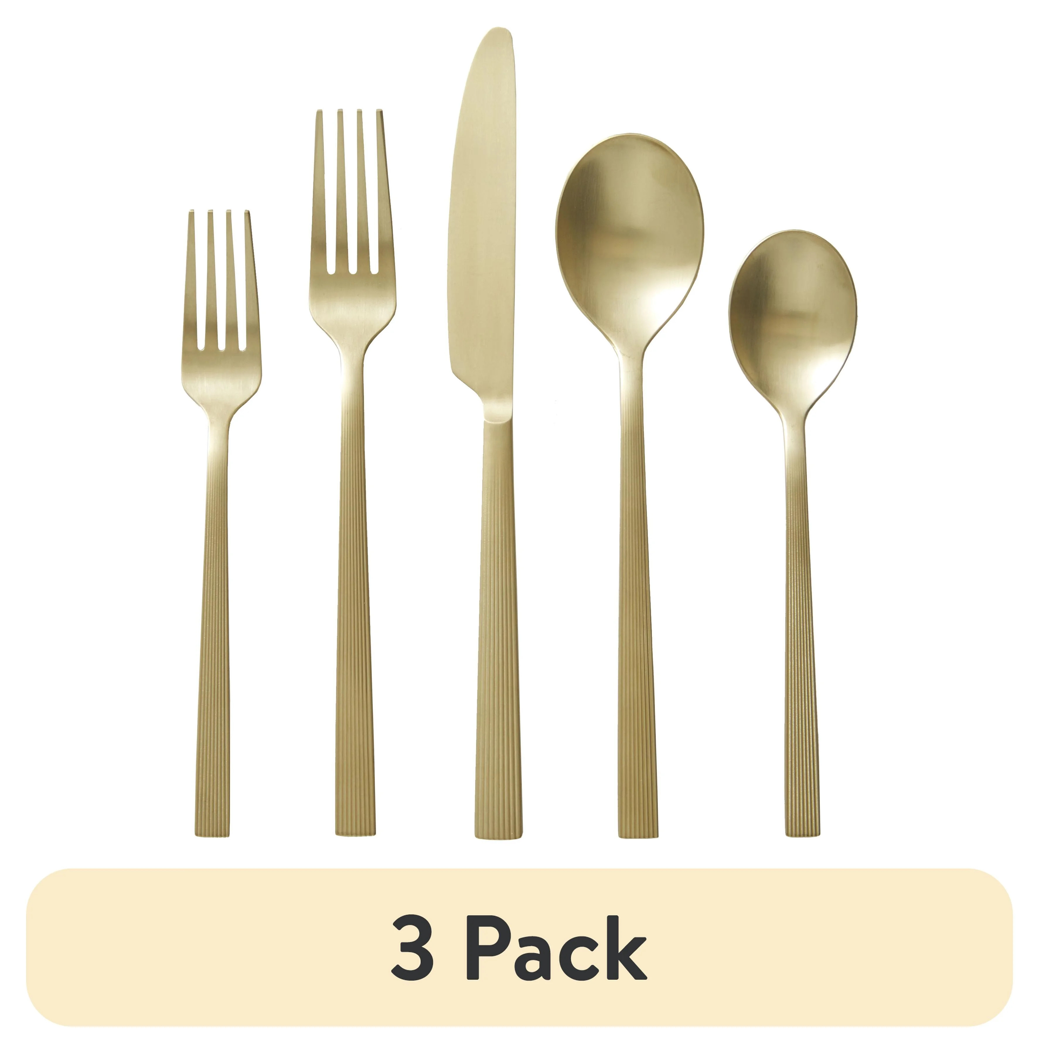 (3 pack) Better Homes & Gardens River 20-Piece Gold Stainless Steel Flatware Set with Handles (Se... | Walmart (US)