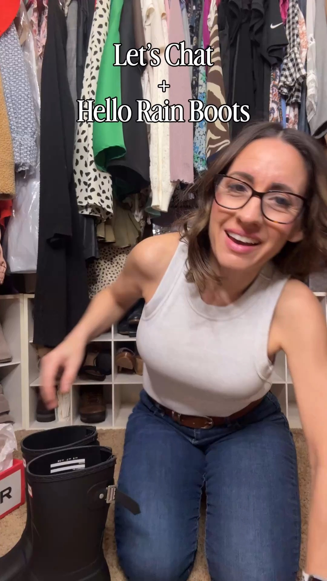 Hi! Getting ready + I had to share the Hunter Rain ☔️ boots that saved my feet last week. 
I went with the short Hunter Rain boots. They are really comfy with cozy socks. 
Love them. 
Tank top is an Old Navy find. It runs true to size. 
Levi’s 501 jeans hit perfectly.

#LTKPetite #LTKOver40 #LTKootd