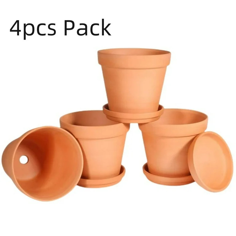 4pcs Terracotta Pots 4 Inch (4 Pack), Clay Pots for Plants with Drainage Hole and Saucer, Flower ... | Walmart (US)