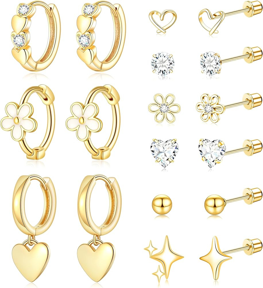 Stainless Steel Hypoallergenic Earrings for Girls Toddler Kids Baby Screw Flat Back Stud Earrings... | Amazon (US)