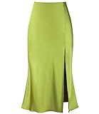 Amazon.com: Women's Sexy Satin Side Split Thigh High Waisted Casual A Line Midi Skirt Apple Green... | Amazon (US)