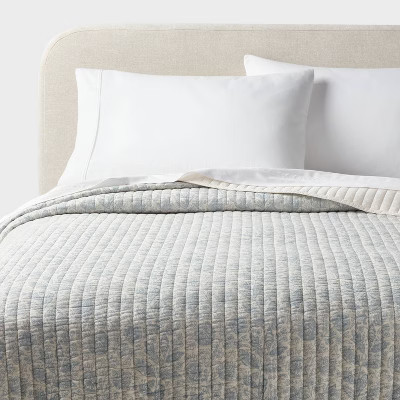 King Printed Cotton Voile Tonal Floral Quilt Ivory/Sky Blue - Threshold™: Midweight, Machine Wa... | Target