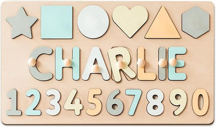 Click for more info about WNNNS Name Puzzle for Kids Personalized Wooden Shapes Puzzles for Toddlers 1-3 Peg Puzzle Educati...