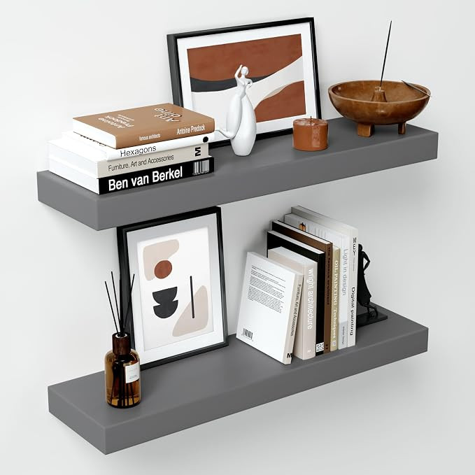 Homeforia Gray Floating Shelves for Wall, Premium Solid Wood Grey Shelf, Grey Bathroom Shelves, H... | Amazon (US)