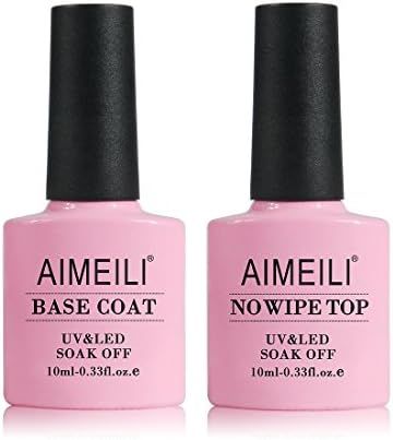Amazon.com: AIMEILI Gel Nail Polish No Wipe Top and Base Coat Set, Shine Finish and Long Lasting,... | Amazon (US)