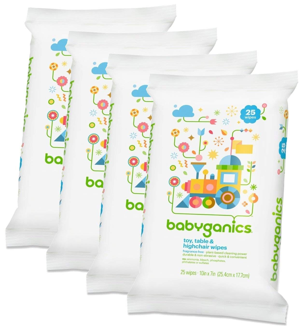 Babyganics Toy, Table & Highchair Wipes, 25 Count, 4 Pack | Amazon (US)