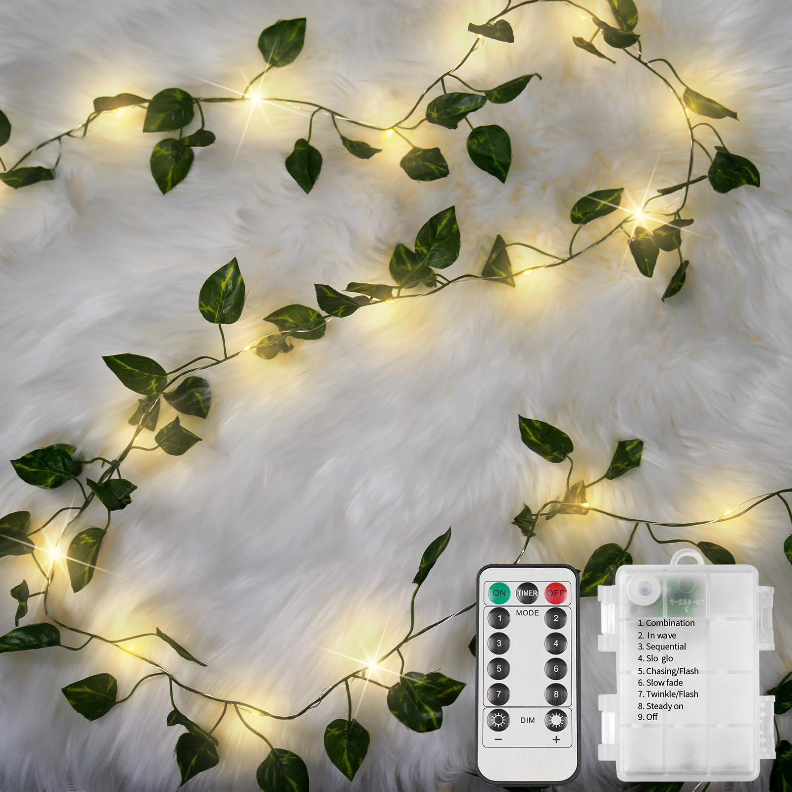 suddus Vine with Fairy Lights Battery Operated, 33ft100 LED Pothos String Lights with Remote, Lea... | Amazon (US)
