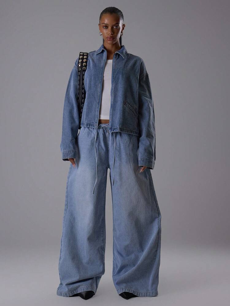 Musera Drawstring Denim Trousers | SHEIN