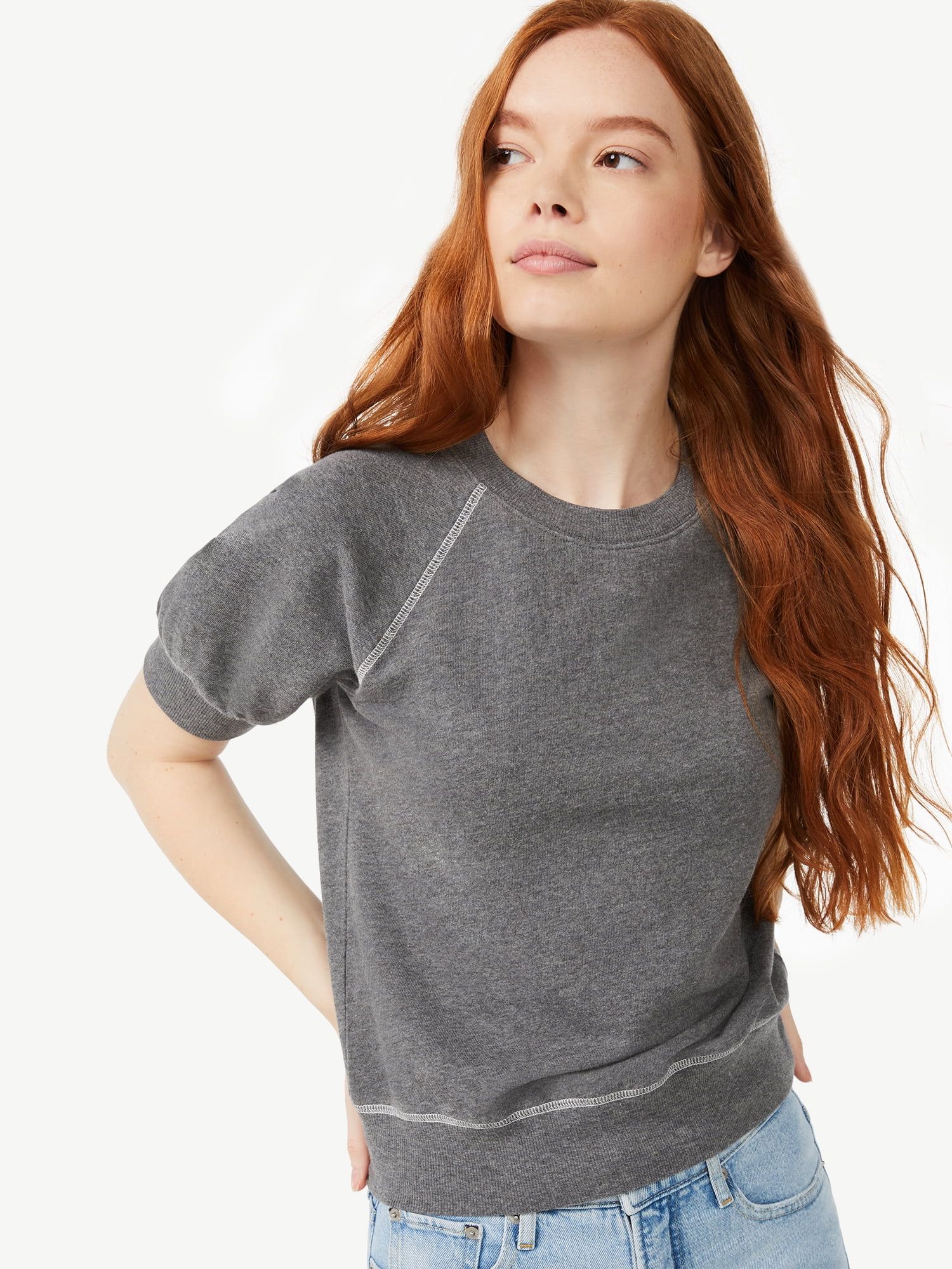 Free Assembly Women's Raglan Sweatshirt T-Shirt with Short Sleeves | Walmart (US)