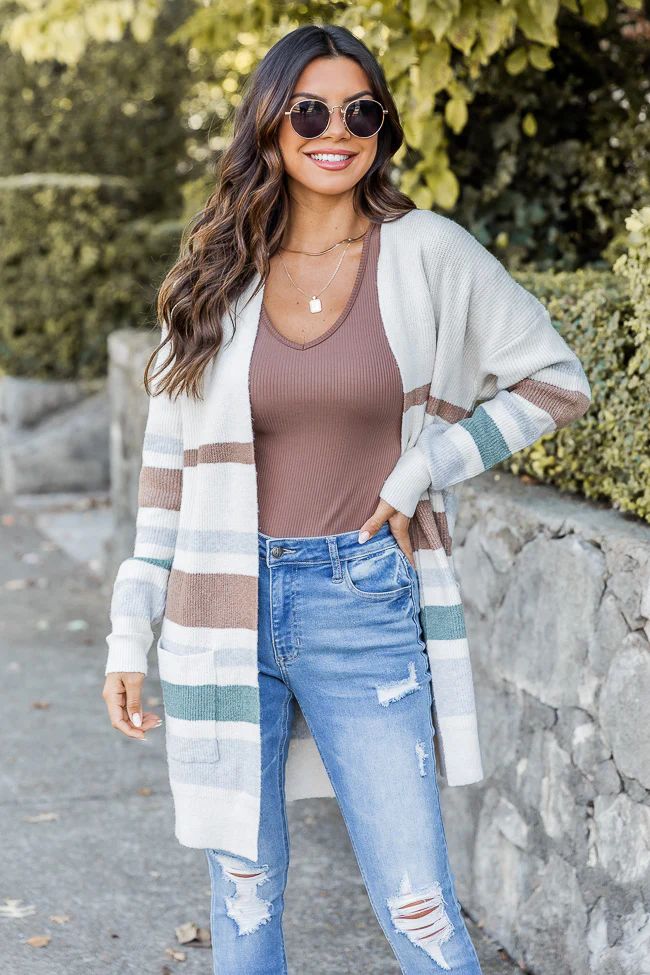 Never Doubted It Oatmeal Striped Cardigan | Pink Lily