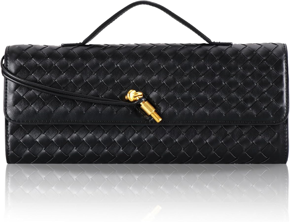 Pu Leather Woven Bag Purse,Black Clutch, Woven Evening Bag For Women 11.8" x 1.7" x 4.9" | Amazon (US)