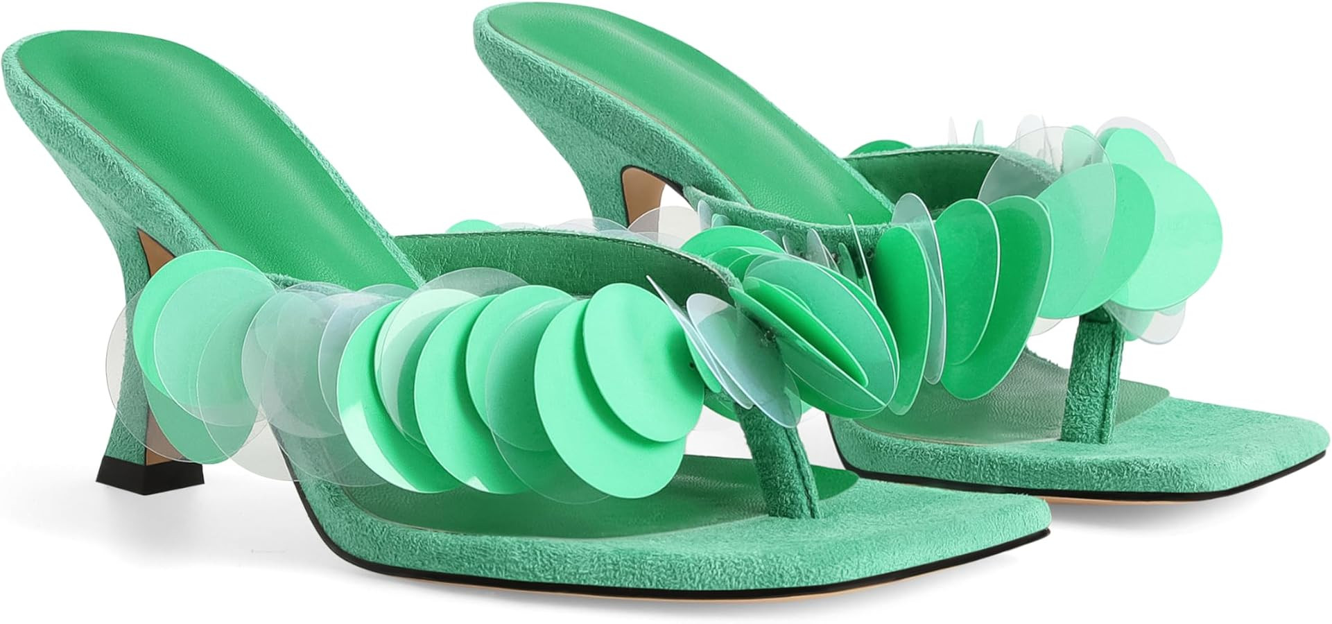 Flip Flop Heels for Women Square Open Strappy Heels Dressy Kitten Heeled Sandals with Plastic Dis... | Amazon (US)