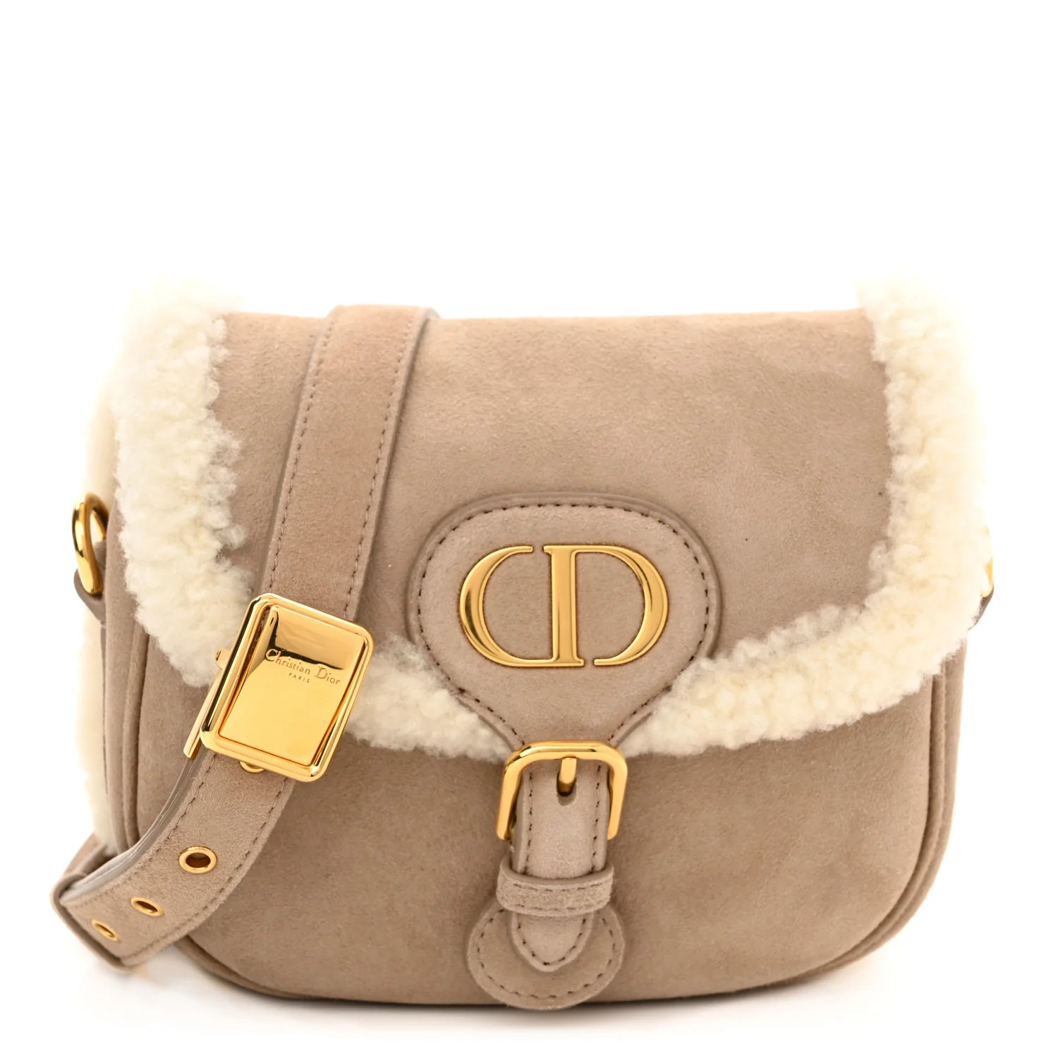 Suede Shearling Small Bobby Flap Beige | FASHIONPHILE (US)