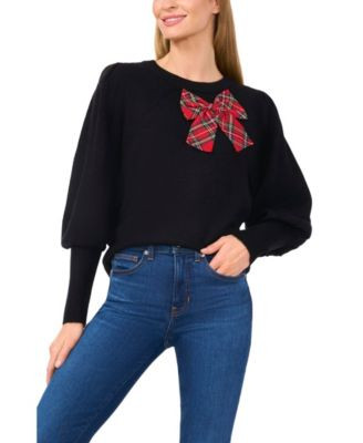 Women's Plaid Bow Crew Neck Sweater | Macy's