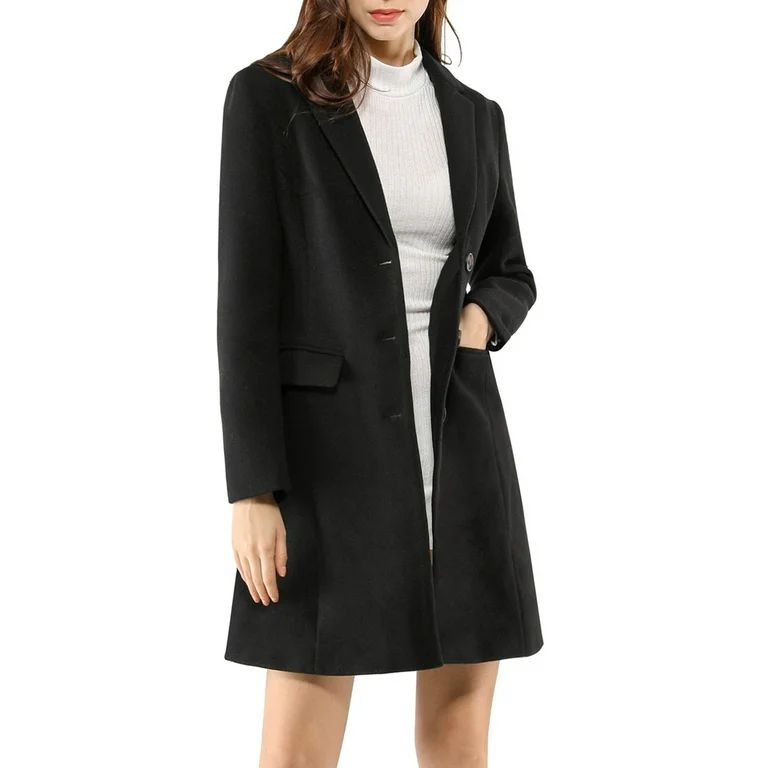 Allegra K Women's Notched Lapel Long Sleeves Single Breasted Winter Long Coat | Walmart (US)