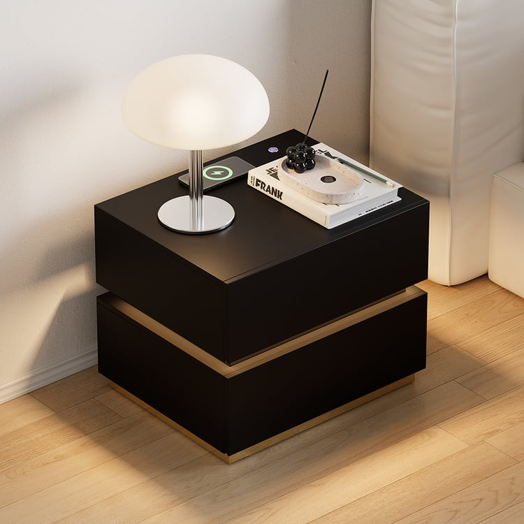 Smart LED Nightstand Wireless Charging Station Bedside Table with Light in Black | Homary | Homary