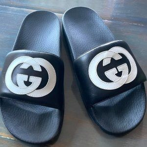 Gucci Women’s Black Slides with White Interlocking GG | Poshmark