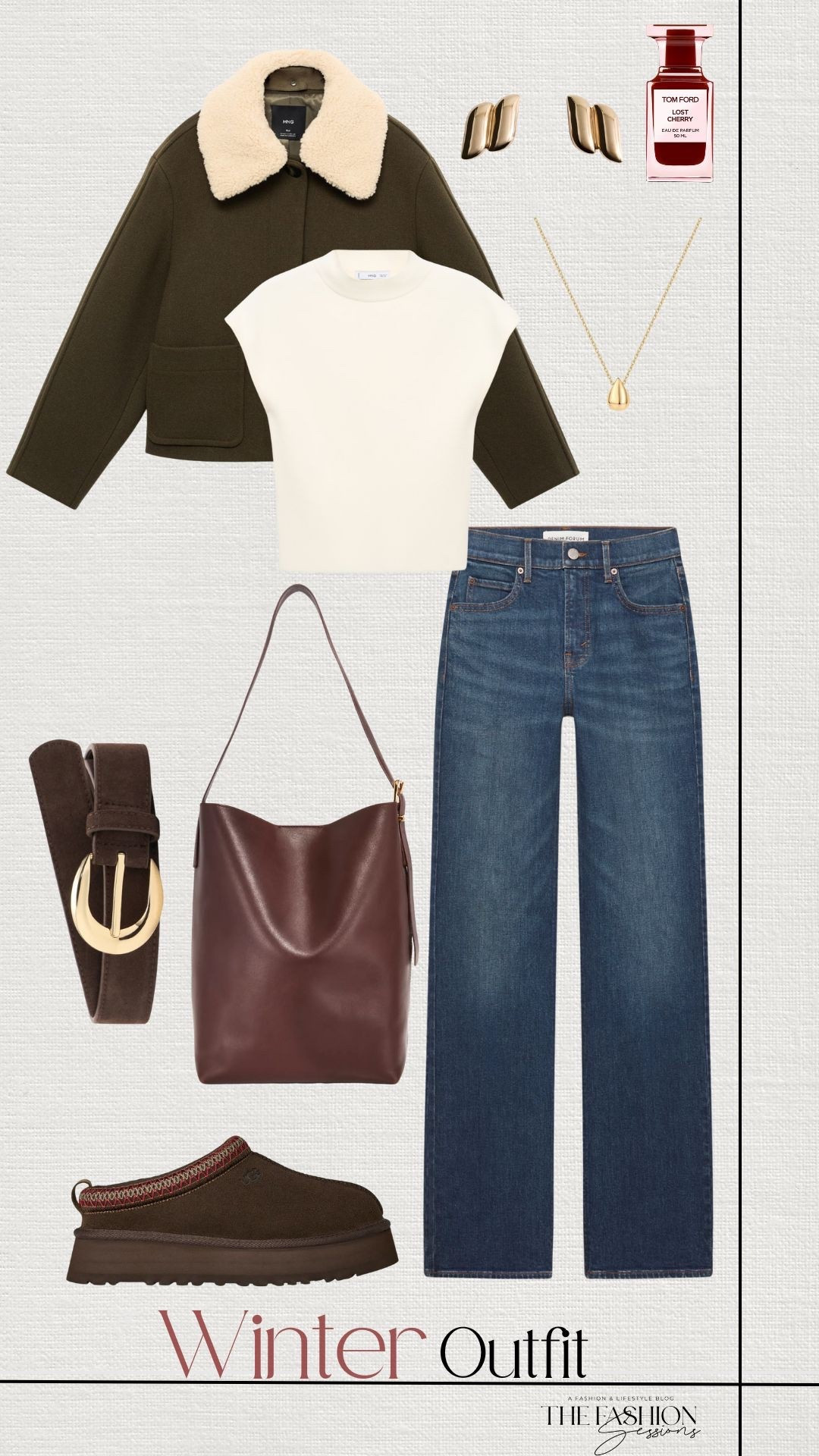 Winter Outfit | Olive Green Coat | Cream Short Sleeve Sweater | Denim Jeans | Uggs | 

#LTKSeasonal #LTKgrwm #LTKootd