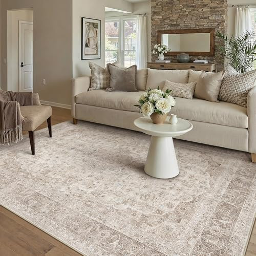 PureCozy Beige Area Rug 5x7 for Living Room Washable Vintage Carpet Low Pile Non Slip Distressed Soft Traditional Retro Oriental Large Accent Throw Rug Office Kitchen Bedroom Bathroom Dining Room | Amazon (US)