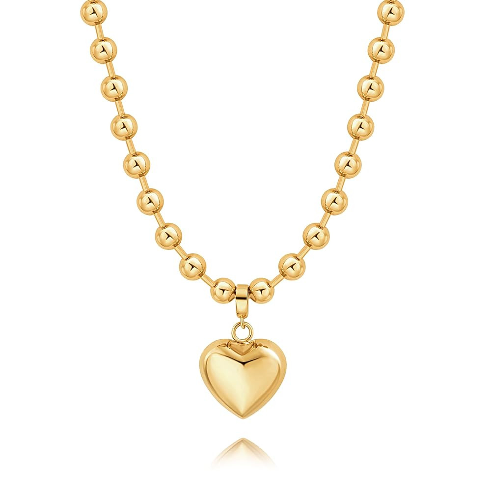POTESSA 18K Gold Plated Pendant Necklace Medallion Coin Heart Y Shaped Chain Toggle Necklace for ... | Amazon (US)